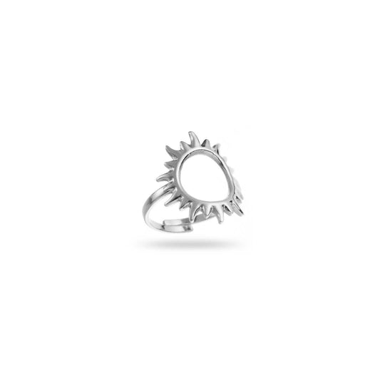 Bague Barna ajustable en acier inoxydable argent en forme de soleil – bijou Bahari