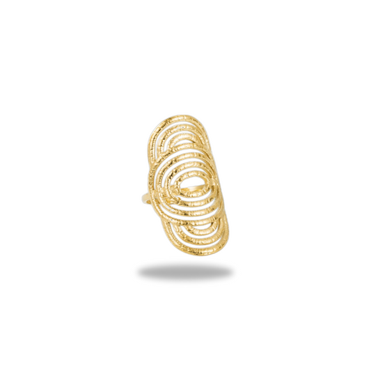 Bague Larlossa Bahari dorée à spirales multiples, design audacieux et élégant.