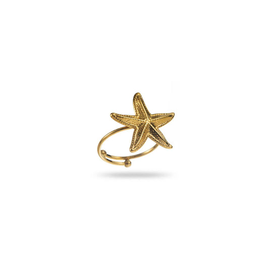 Bague Najma Bahari dorée réglable en forme d’étoile de mer, inspiration océan.