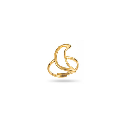Bague Qamar Bahari dorée réglable en forme de lune croissant, bijou minimaliste céleste.