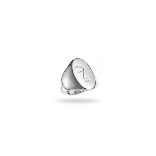 Bague Rasek ajustable en acier inoxydable argent avec gravure visage minimaliste, bijou Bahari
