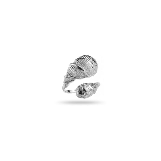 Bague Rocha ajustable en acier inoxydable argent avec design coquillages – bijou Bahari