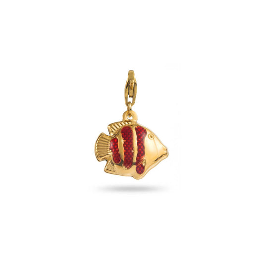 Charm poisson Anya en acier inoxydable doré avec rayures rouges – bijou Bahari