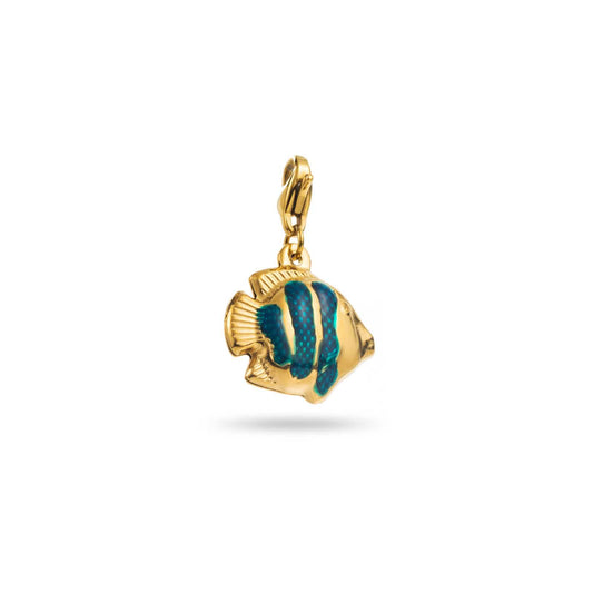 Charm poisson Anya en acier inoxydable doré avec rayures vertes – bijou Bahari