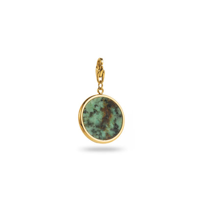 Charm rond pierre verte en acier inoxydable doré – bijou Bahari