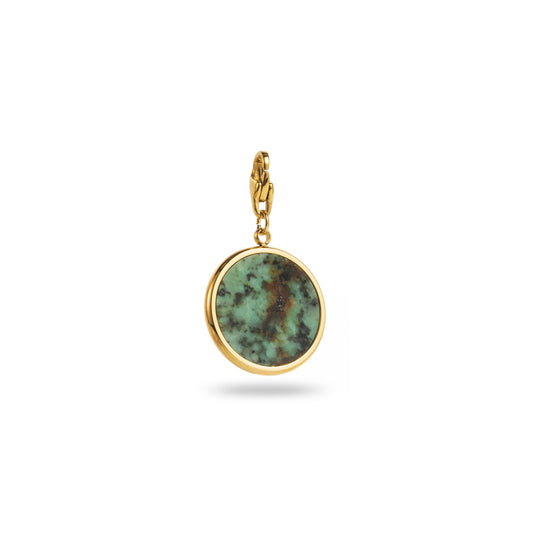 Charm rond pierre verte en acier inoxydable doré – bijou Bahari