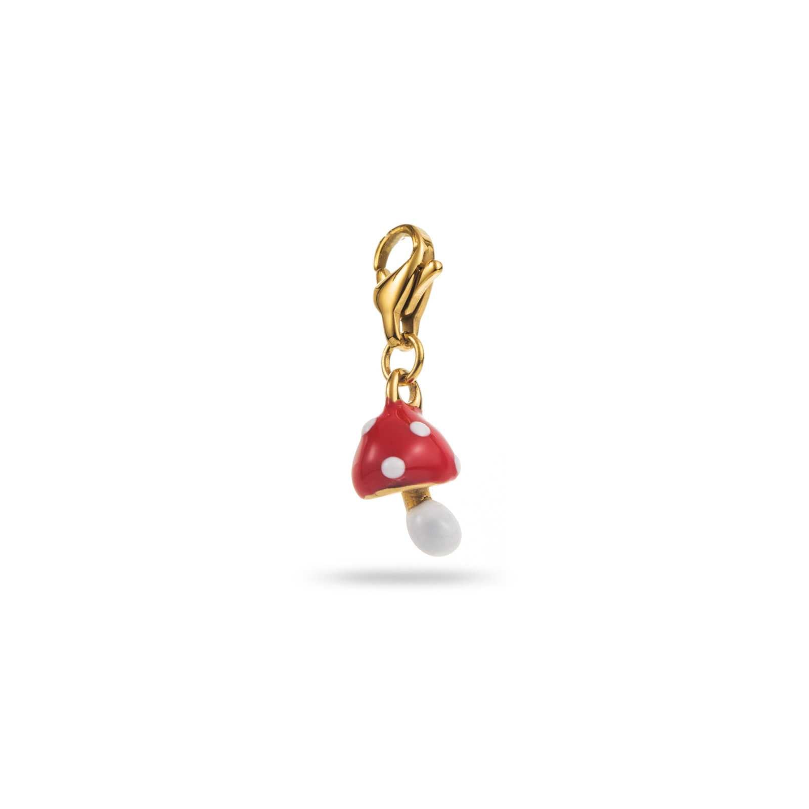 Charm champignon rouge et blanc en acier inoxydable doré – bijou Bahari