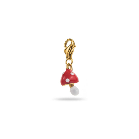 Charm champignon rouge et blanc en acier inoxydable doré – bijou Bahari