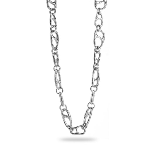 Collier Mahei en acier inoxydable argent à maillons irréguliers, bijou Bahari