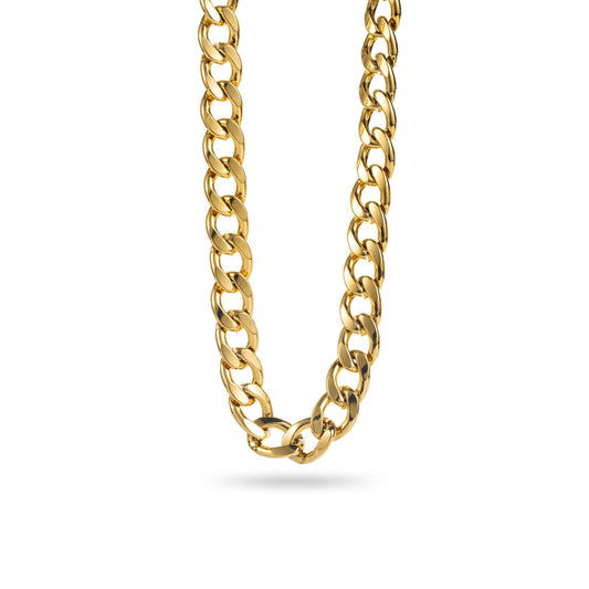 Collier Vanela en acier inoxydable doré à gros maillons type gourmette – bijou Bahari